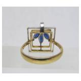 Lovely Designer 14K Gold Ring w/Blue Sapphires & Diamonds
