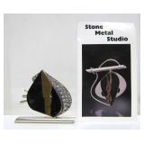 Sculptural Modernist Sterling Silver Brooch Black Brecciated Jasper by Stone Metal Studio