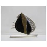 Sculptural Modernist Sterling Silver Brooch Black Brecciated Jasper by Stone Metal Studio