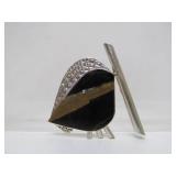 Sculptural Modernist Sterling Silver Brooch Black Brecciated Jasper by Stone Metal Studio