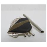 Sculptural Modernist Sterling Silver Brooch Black Brecciated Jasper by Stone Metal Studio