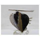 Sculptural Modernist Sterling Silver Brooch Black Brecciated Jasper by Stone Metal Studio