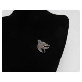 Signed Vintage Hammered Sterling Silver Bird Brooch w/Blue Gemstone Eyes