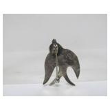 Signed Vintage Hammered Sterling Silver Bird Brooch w/Blue Gemstone Eyes