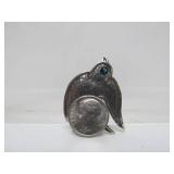 Signed Vintage Hammered Sterling Silver Bird Brooch w/Blue Gemstone Eyes