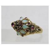 Gorgeous Vintage 18K Gold Ring Encrusted w/Rubies & Opals