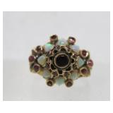 Gorgeous Vintage 18K Gold Ring Encrusted w/Rubies & Opals
