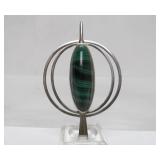 Elegant Sculptural Sterling Silver Pendant w/Malachite