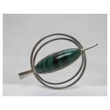 Elegant Sculptural Sterling Silver Pendant w/Malachite