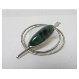 Elegant Sculptural Sterling Silver Pendant w/Malachite