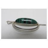 Elegant Sculptural Sterling Silver Pendant w/Malachite