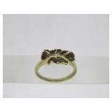 Lovely Signed 14K Gold Ring w/Enameled Flowers & Diamonds - Size 6.5