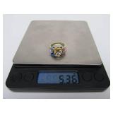 Lovely Signed 14K Gold Ring w/Enameled Flowers & Diamonds - Size 6.5