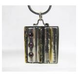 Exceptional Sterling Silver & Gold Pendant Necklace w/Gemstones
