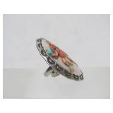 Old Vintage Inlaid Native American Sterling Silver Ring
