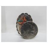 Old Vintage Inlaid Native American Sterling Silver Ring