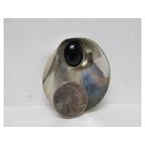 Large Vintage Taxco Sculptural Sterling Silver Brooch w/Onyx