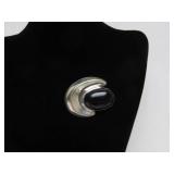 Large Vintage Taxco Sculptural Sterling Silver Brooch Pendant w/Onyx