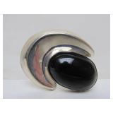 Large Vintage Taxco Sculptural Sterling Silver Brooch Pendant w/Onyx