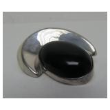 Large Vintage Taxco Sculptural Sterling Silver Brooch Pendant w/Onyx