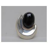 Large Vintage Taxco Sculptural Sterling Silver Brooch Pendant w/Onyx