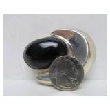 Large Vintage Taxco Sculptural Sterling Silver Brooch Pendant w/Onyx