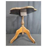 Antique Inlaid Wooden Tripod Side Table with Floral Design