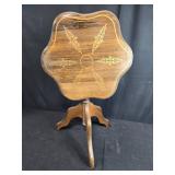 Antique Inlaid Wooden Tripod Side Table with Floral Design