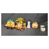 Fall and Halloween Decor Collection with Plush Pumpkin, Ceramic "Give Thanks" Plaque, and Autumn Basket