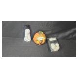 Fall and Halloween Decor Collection with Plush Pumpkin, Ceramic "Give Thanks" Plaque, and Autumn Basket