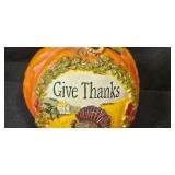 Fall and Halloween Decor Collection with Plush Pumpkin, Ceramic "Give Thanks" Plaque, and Autumn Basket