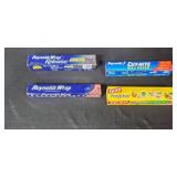 Household Cleaning and Kitchen Wrap Supplies Lot - content quantities unknown
