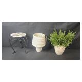 Home Decor Group with Plant Stand, Small Table Lamp, and Artificial Plants