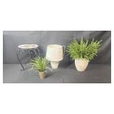 Home Decor Group with Plant Stand, Small Table Lamp, and Artificial Plants