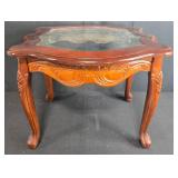 Ornate Glass-Top Wood Accent Table, 25" Wide