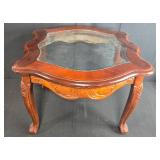 Ornate Glass-Top Wood Accent Table, 25" Wide
