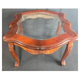 Ornate Glass-Top Wood Accent Table, 25" Wide