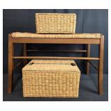 Woven Storage Bench with 2 Baskets and Music CDs
