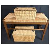 Woven Storage Bench with 2 Baskets and Music CDs
