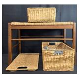 Woven Storage Bench with 2 Baskets and Music CDs