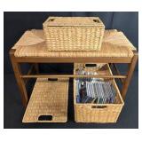 Woven Storage Bench with 2 Baskets and Music CDs
