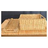 Woven Storage Bench with 2 Baskets and Music CDs