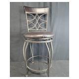 Metal and Faux Leather Swivel Bar Stool with Backrest