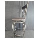 Metal and Faux Leather Swivel Bar Stool with Backrest