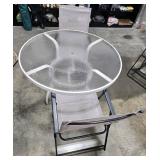 Glass Top Patio Table with 2 Mesh Chairs, 47 Inch Diameter