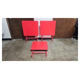 Set of 3 Red Folding Tables 28x24x24 Inches