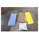 Assorted Sonoma Pillow and 3 Linens Including Yellow Geometric, Brown Stripe, and Blue Patterns