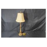 Classic Brass Table Lamp with Ornate Base and Cream Shade
