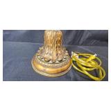 Classic Brass Table Lamp with Ornate Base and Cream Shade