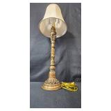 Classic Brass Table Lamp with Ornate Base and Cream Shade